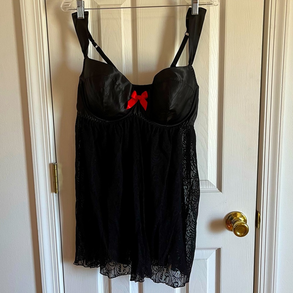 Cacique Black Lace Teddy with Red Bow